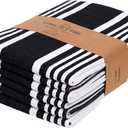 Urban Villa Kitchen Towels 100% Cotton Pack of 6, Highly Absorbent Quick Drying Super Soft Premium Dish Towels for Kitchen with Hanging Loop Hand & Tea Towels - 20x30 Inch, (Black & White, Striped)
