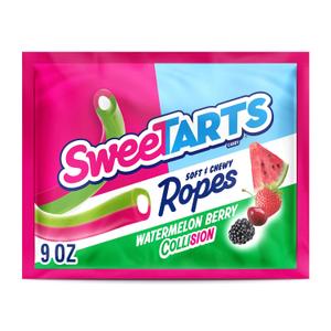 SweeTARTS Ropes, Candy, Watermelon Berry Collision, Soft and Chewy, 9 oz (EXP 12/08/26)