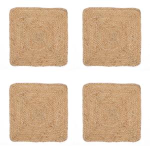 Set of 4 Jute Braided Square Placemats for Dining Table  13x13 Inches Natural | Rustic Farmhouse Woven Table Mats | Heat Resistant, Natural Fiber Kitchen & Dining Table Decor
