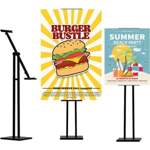 Sign Holder, Heavy Duty Floor Banner Stand, Adjustable Floor Poster Stand, Metal Sign Stand, Poster Stands for Display Sign Holder Stand, Height Up to 42 Inches, 355 Rotation Display Stand(Black)