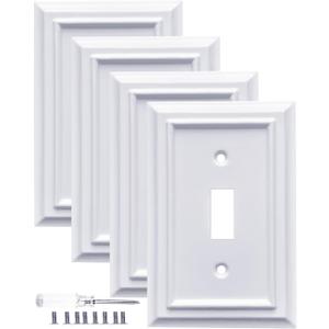 Pure White Decorative Outlet Covers Wall Plates, Bamboo Fiber Light Switch Covers, Natural Material Electric Receptacle Switch Plate Outlet Cover of various styles (1 Gang Toggle 4 Pack)