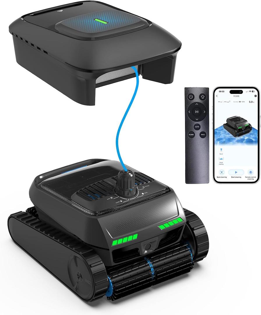 PC200 Automatic Robotic Pool Vacuum Cleaner, Smart Navigation, Pool Cleaner Robot for Surface, Walls, Waterline & Floor Cleaning, 10000GPH Suction, 150 Mins Runtime, Self-Parking