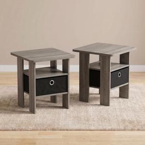 Furinno Andrey 2-Tier Side Table Set of 2, Open Shelf, Grey Oak, Set of 2, 3-Tier with Bin