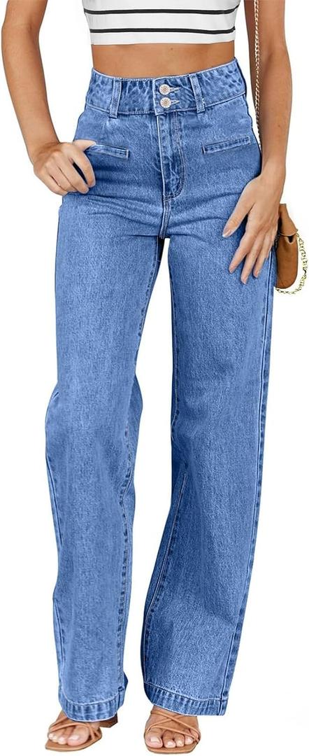 Sidefeel Women's Jeans High Waisted Straight Leg Stretchy Jeans Trendy Loose Wide Leg Zimbaplatinum Denim Pants with Pockets (Blue, 6)