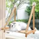 CATISM Cat Window Perch - Foldable Cat Hammock for Window, Soft Seat Machine Washable, Solid Wood Frame, 4 Suction Cups, Cats Window Hammock Load Weight Up to 40lbs