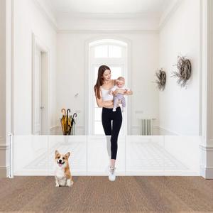 24" Tall X 100" Extra Wide Short Dog Gates to Step Over, Extra Long Short Pet Gate for Doorways, Small Puppy Gates for The House Mesh Doggie Gates for Indoors Outdoor, White