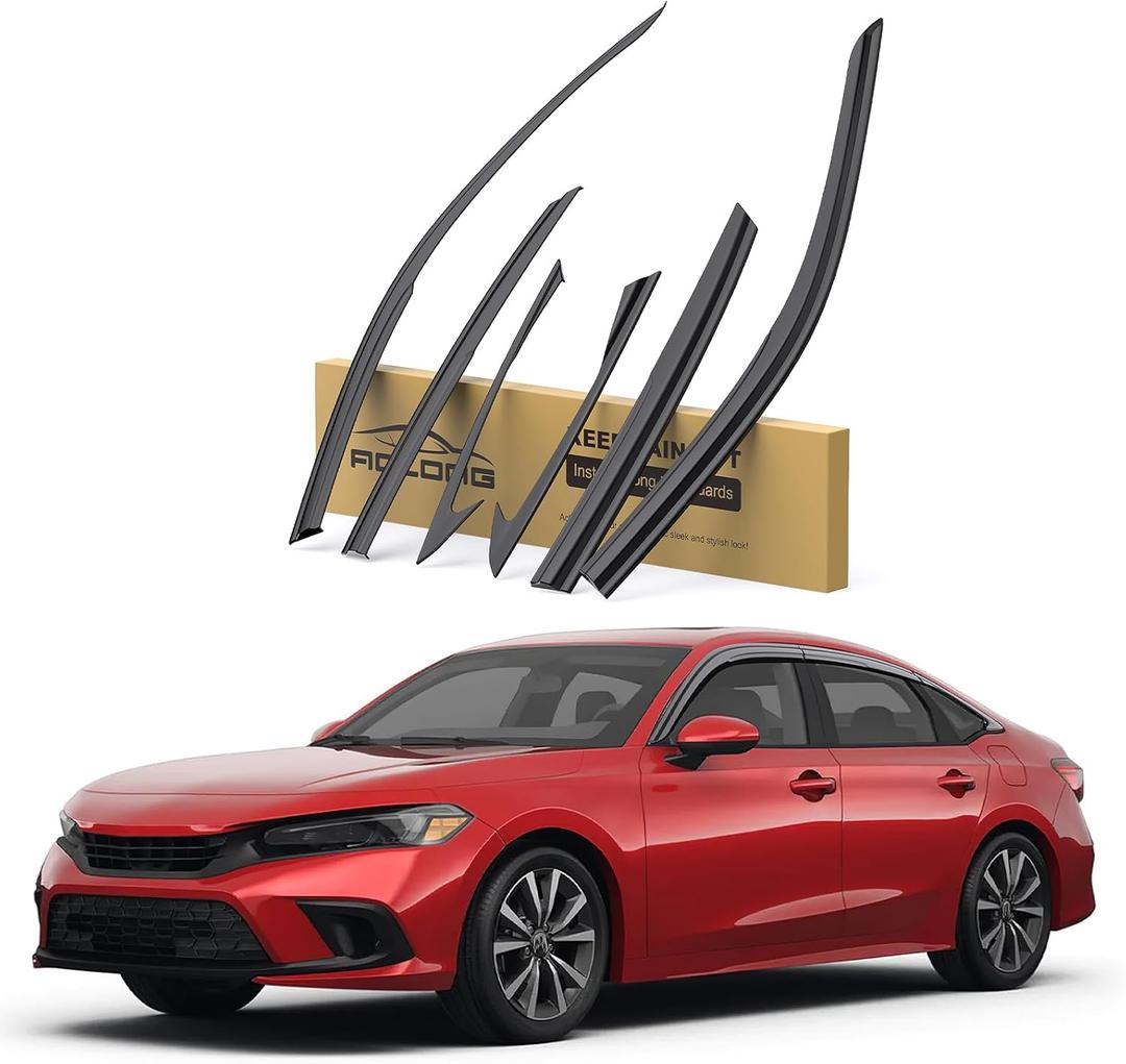 Rain Guards Fit for Honda Civic Sedan 2022 2023 2024 2025 2026, Tape-on Durable Side Window Wind Deflectors, 2025 Civic Rain Guard Black, 6 Pcs