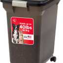 IRIS USA Airtight Dog Food Storage Container, WeatherPro, Up to 40 lbs, Removable Wheels, for Dog Cat Bird and Other Pet Food Storage Bin, Keep Fresh, Translucent Body, Made in USA, Smoke/Black