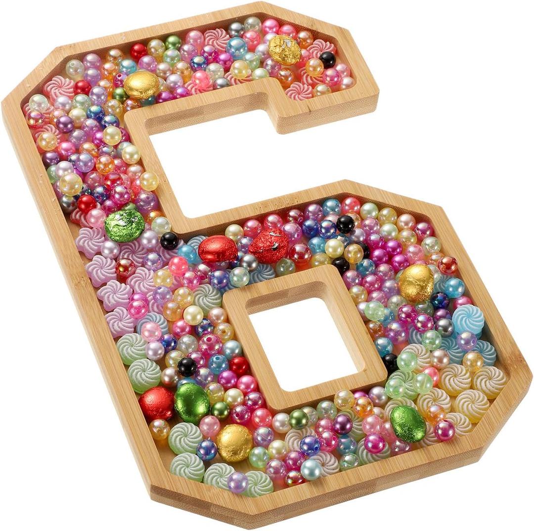 uxcell Bamboo Wooden Number 6 Charcuterie Board Box 12" Bamboo Serving Tray Wood Box for Graduation Anniversary Birthday Party Decorations Chocolate Candy Cupcake Container (Wooden)