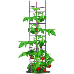 Growsun Large Tomato Cage 6 Pack Upto 73 inch Tall Tomato Trellis Garden Stakes Plant Support,Purple(5ft Stake add 18 inch Adjustable Stakes)