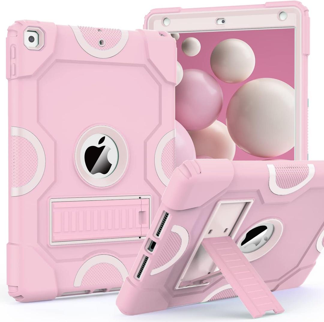 for iPad 9th Generation Case, iPad 8th 7th Generation Case, iPad 10.2 Inch 2021/2020/2019 Case, Heavy Duty Rugged Shockproof Protective Cover with Kickstand for Woman Pink