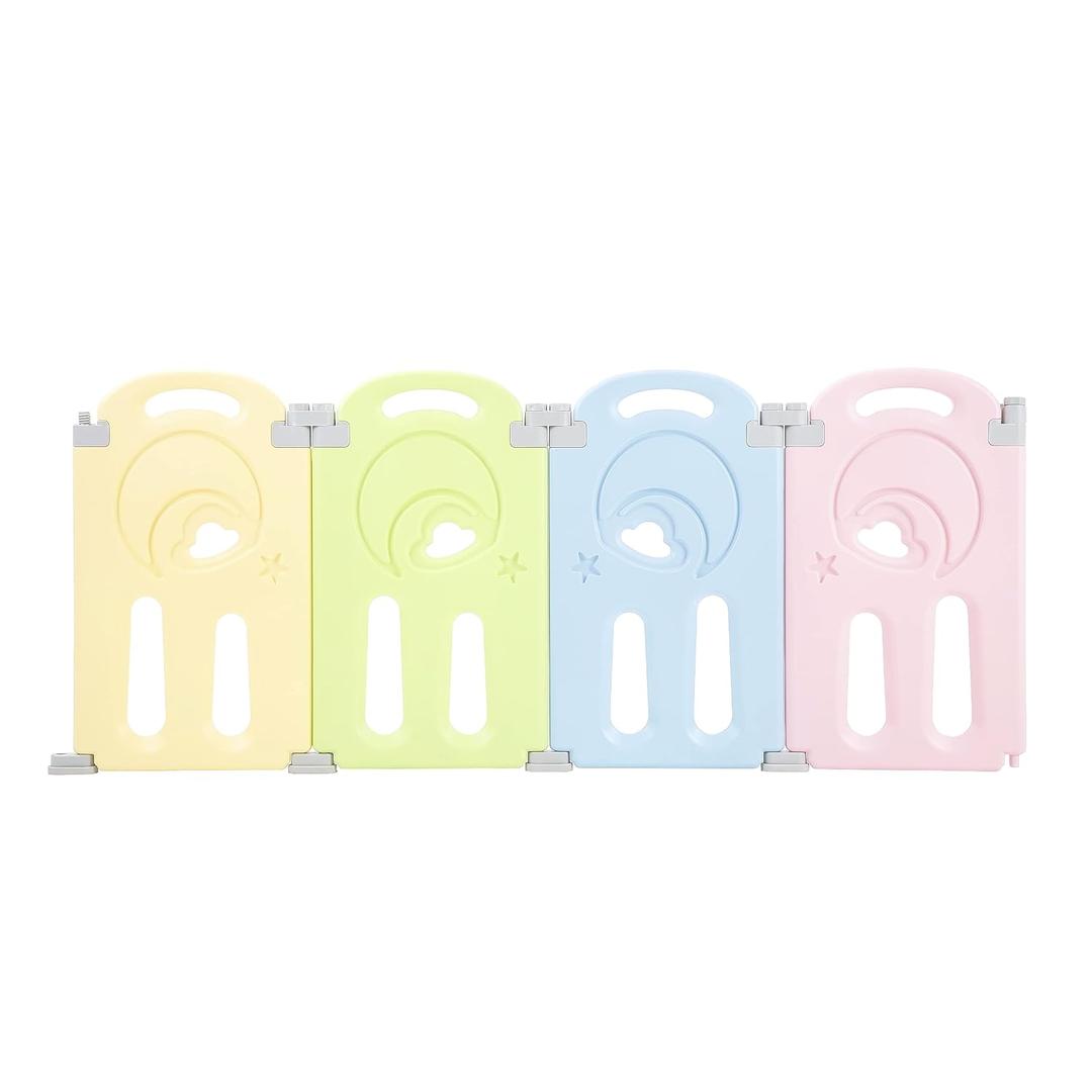 Fortella Cloud Castle Foldable Playpen, Baby Safety Play Yard with Whiteboard and Activity Wall, Indoors or Outdoors (Multicolor 4-Panel Extension)