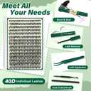 KEYYOU Lash Extension Kit DIY 300Pcs Lash Clusters Kit 40D 0.07 D Curl 9-18MIX Eyelash Extension Kit Individual Lashes Kit with Lash Bond and Seal, Lash Tweezers and Remover for Self Use
