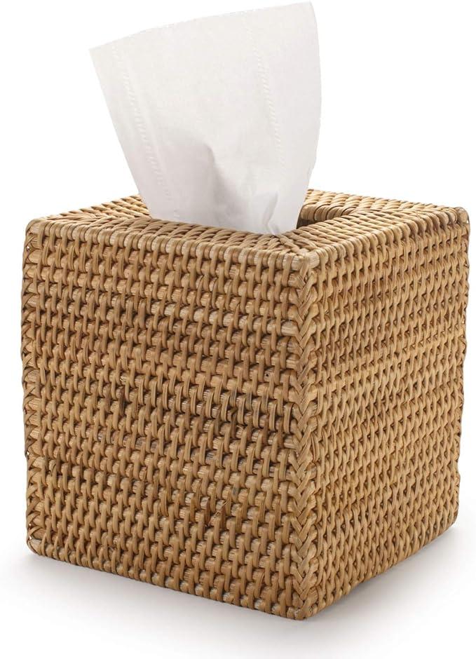 1 Pack Rattan Tissue Box Cover Square, Hand Woven Wicker Tissue Holder, 5.5 x 5.5 X 5.7 inch, Natural