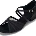 Low Heel Ballroom Dance Shoes Women Latin Salsa Practice Dancing Shoes 1.5 Inch Heel ZB14 (7, Black)