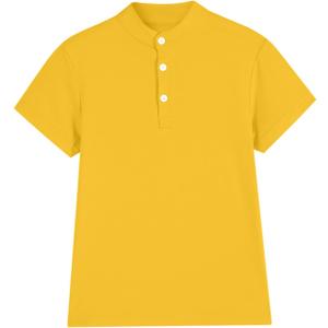 Phedrew Boys Short Sleeve Henley Shirt Kids Button Up T-Shirts Casual Summer Solid Tees (9-10 Years, Yellow)