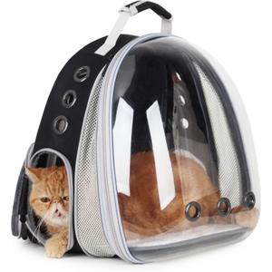 Lollimeow Cat Carrier Backpack, Expandable Bubble Pet Carrier for Cats and Small Dogs, Airline Approved Travel Backpack for Hiking, Walking & Outdoor Adventures - Supports up to 16 lbs (Front Expandable-Black)