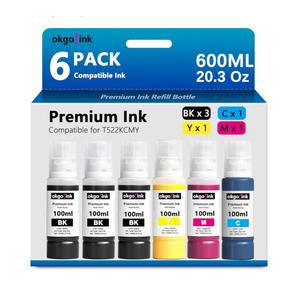 Compatible 522 Ink Refill Bottles T522 ET-2800 ET-4800 ET-2750 ET-2803 Replacement for Epsom (20.3 Fl Oz) for ET-2720 ET-2840 ET-4700 ET4800 ET-4810 3850 2760 2850 Ink (6 Pack, 600ml) Black Color