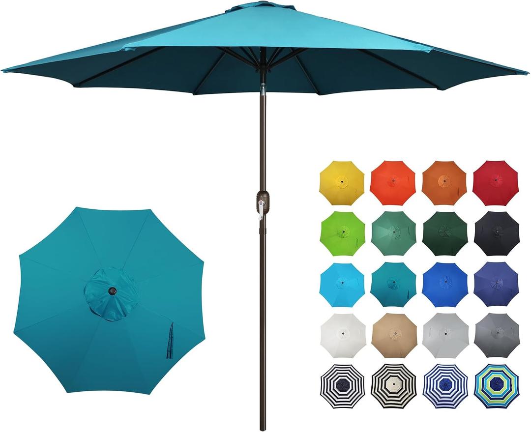 Blissun 10FT Outdoor Patio Umbrella, Outdoor Table Umbrella, Yard Umbrella, Market Umbrella with 8 Sturdy Ribs, Push Button Tilt and Crank