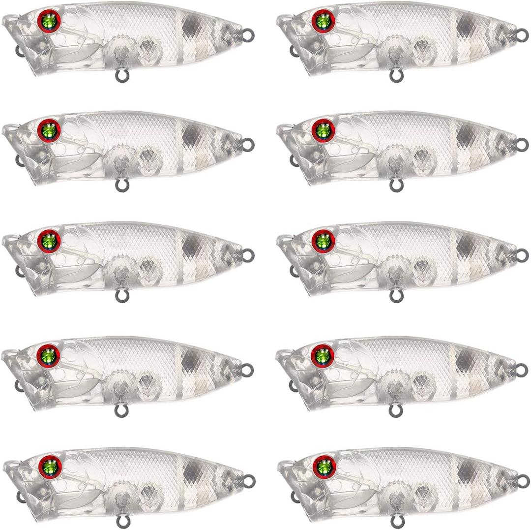 Lure Blanks,25pcs Unpainted Fishing Lures, Blank Topwater Popper Lures with Eyes, Clear Hard Baits 70mm/10.8g