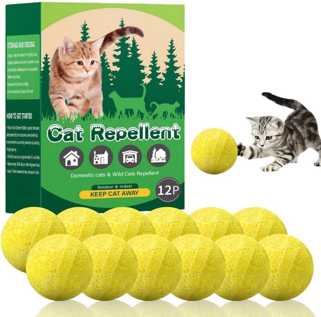 Cat Repellent Balls for Indoor & Outdoor – Natural Essential Oil Citrus & Mint Blend, Strong Aroma Cat Deterrent for Home, Garden & Furniture Protection– Long-Lasting 30–45 Day Pet-Safe Scent,12-Pack