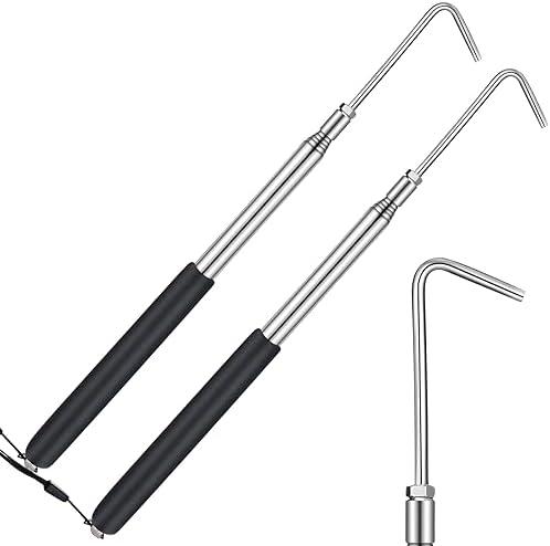 Datanly 2 Pcs 11.42 to 42.72 RV Awning Rod Opener Easy Reach Telescopic Puller RV Awning Part Retractable Hook Stainless Steel Pulling Rod Retracted Pull Cane for Camper Canopy Tool