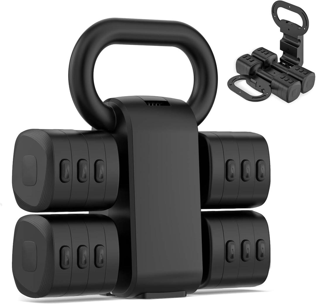 2-in-1 Adjustable Dumbbell Set, Upgraded 4 Levels Hand Weights for Women Men, Each 2.2/3.3/4.4/5.5lb, Convertible Weights Dumbbells and Kettlebell Set for Home Gym Exercise & Fitness (Black)