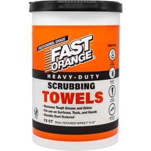 Fast Orange Heavy Duty Scrubbing Towels Removes Tough Grease, Grime, Paint, Resins, Glue and More, for Hands, Tools and Surfaces Without Sticky Residue, 72 ct