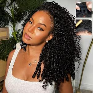 18 Inch Burmese Curly Half Wig Human Hair for Black Women Spiral Curl Ends Glueless Wear & Go Drawstring Wig 180% Density Flip Over Beginner Friendly No Glue No Sew Natural Black