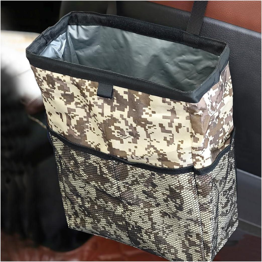 Fekey&JF Hanging Car Trash Can, Waterproof Leakproof Oxford Auto Garbage Bag with Storage Pockets, Vehicle Multi-Use Organizer for Outdoor Traveling, Foldable Trash Bin Universal for Car, SUV (Camouflage)