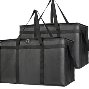 Bodaon 2-Pack Insulated Food Delivery Bag, XXXL Pizze Cooler Bags, Thermal Cold/Hot Styrofoam Carrier for Doordash/Travel/Shopping/Catering/Car, Warmer/Frozen, Dashers Door Dash Accessories (Black)
