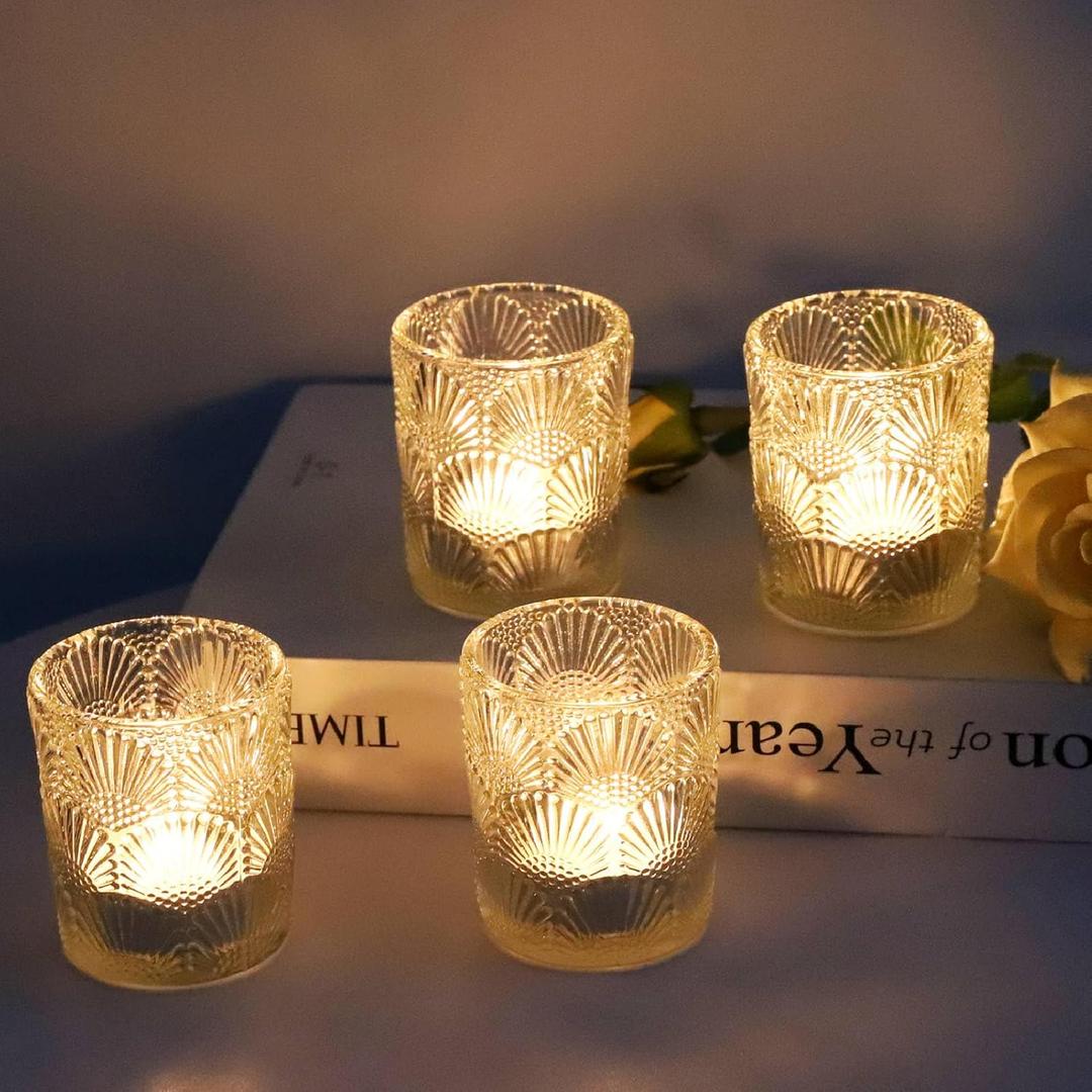 Woho 12Pcs Clear Votive Candle Holders Glass, Glass Tealight Candle Holder for Table Centerpiece, Vintage Tea Lights Candle Holder Decor for Wedding Table, Birthday Christmas Party