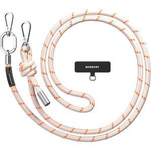 MAGEASY Universal Cell Phone Lanyard - Anti-Theft Thick Rope Crossbody Phone Strap for iPhone 17 Pro Max & Most Smartphones, for Men & Women | 8.3mm Beige/Orange