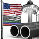 25FT Heavy Duty Flag Pole for Outside House,Black Aluminum 2.68" Bottom Tube Flag Pole with Solar Light,In Ground Flagpole for Yard,Commercial,Outdoor,100MPH Wind Tested