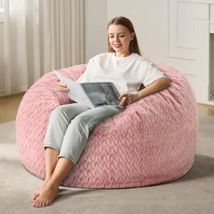 3ft Bean Bag Chairs for Adults Large Beanbag Chair with Chevron Plush Fur Cover Big Bean Bag Chair for Living Room Bedroom Dorm (Pink) (3FT - 36 x 36 x 22)
