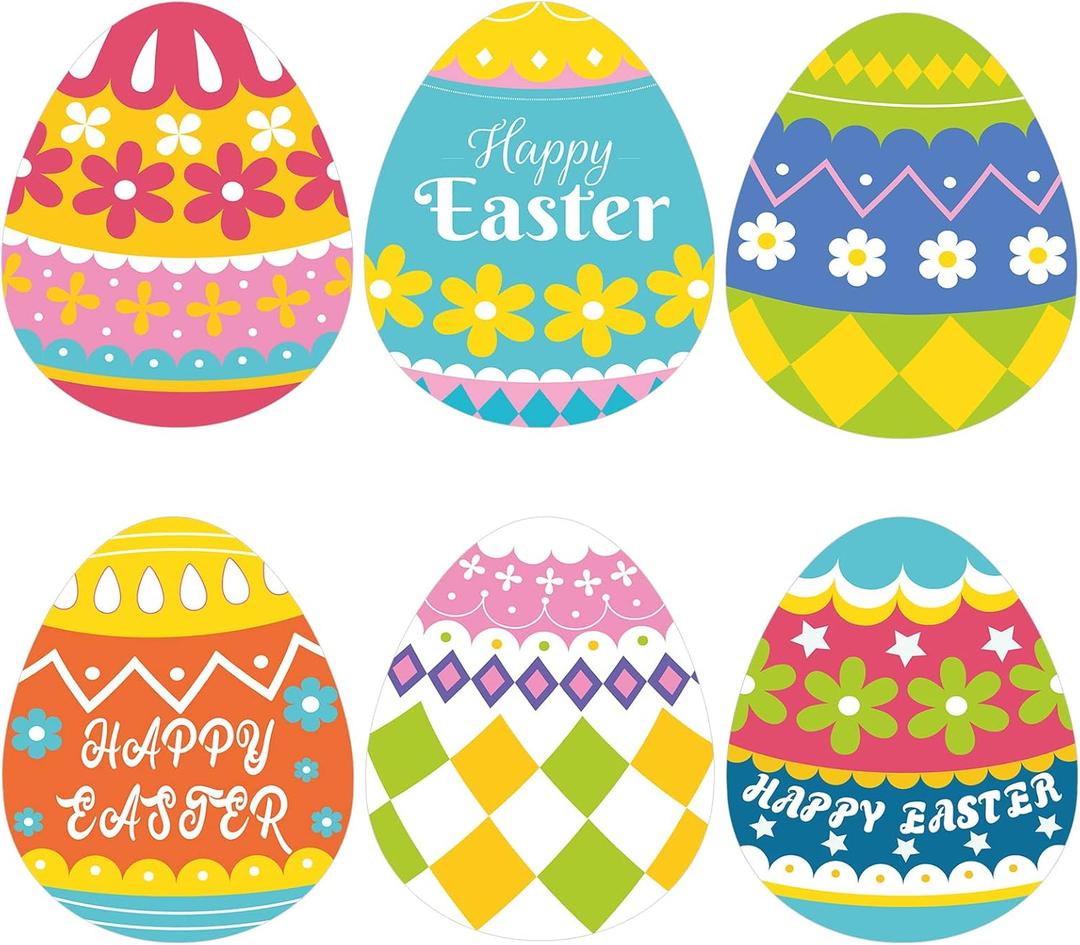 Geyee 48 Pieces Easter Eggs Placemats Spring Easter Disposable Paper Table Mats Eggs Shaped Party Supplies for Bunny Funny Dinner Dining Table Decoration 6 Styles