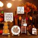 Maitys 13 Pcs Thanksgiving Tiered Tray Decor Set Thanksgiving Pumpkin Gnome Rustic Farmhouse Decoration Harvest Decor Trays Wooden Tabletop Signs for Give Thanks Home Kitchen Party(Rustic Style)