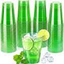 100 Pack 16 oz Green Plastic Cups, Green Party Cups, Clear Disposable Wine Glasses for St. Patrick's Day, Birthdays, Picnics, Carnivals & Party Events