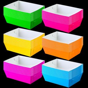 Hoolerry 48 Pcs Neon Glow Party Paper Food Trays Snack Boats for Candy, Popcorn, Nacho, Hot Dog Serving Bowl for Food Buffet Party Supplies Decor(Active Colors)