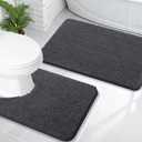 OLANLY Bathroom Rugs Sets 2 Piece, Soft Absorbent Chenille Bath Mats and U-Shaped Contour Toilet Mat Area Rug Set, Machine Washable Bath Carpet, Home Decor Accessories(30"x20"+24"x20", Dark Grey)