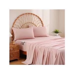 JSD Dusty Pink Queen Sheet Set with Side Pocket Corner Straps, 4 Piece Soft Microfiber Bed Sheets Extra Deep Pocket