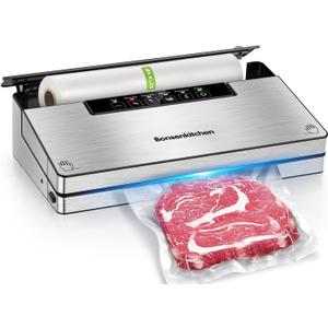 Bonsenkitchen Vacuum Sealer Machine, Powerful Stainless Steel Food Sealer with 5 Modes, Built-in Cutter & Bag Storage,Globefish Technology for High-Speed Continuous Working, Include 1 Bag Roll