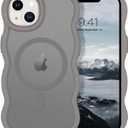 GUAGUA for iPhone 15 Plus Magnetic Case, Cute Curly Wave Shape Design iPhone 14 Plus Case Compatible with MagSafe Translucent Matte Wavy Phone Case iPhone 14 Plus/15 Plus 6.7'' for Girls Women, Grey