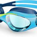 Swim Goggles for Kids 6-14, Anti-Fog UV Protection Clear Swimming Goggles, Leakproof Pool Swim Goggles for Boys Girls (Bluegreen - Blue Lens)