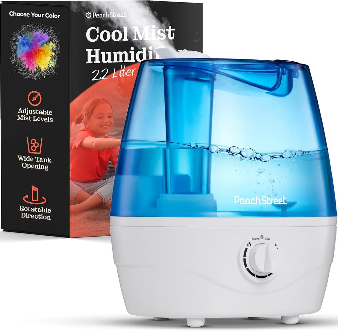 Cool Mist Humidifiers for Bedroom - 2.2L Water Tank, Baby, Office, Quiet Ultrasonic Air Vaporizer, Adjustable Mist Level, 360 Nozzle Rotation, Auto-Shut Off, Large Area Humidifier Easy Fill and Clean (Blue)