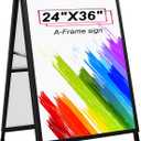 AKTOP Heavy Duty A Frame Sidewalks Signs 24 x 36 Inch, Double-Sided Metal Sandwich Board Slide-in Folding Outdoor Signboard, Large Display Sign Holder for Businesses Advertising Poster