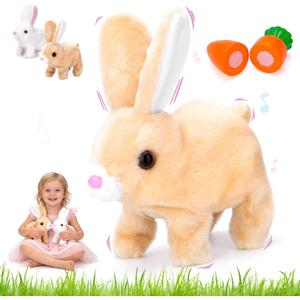Hopping Bunny Toy, Easter Bunny Stuffed Animal Interactive Electronic Plush with Sounds and Movements, Animated Walking Wiggle Ears Twitch Nose, Easter Gifts for Kids Toddlers Boys Girls (brown)