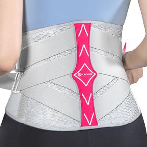 Back Brace for Lower Back Pain Women with Widened Alloy Stays,Adjustable Back Support Belt for Women & Men with Lumbar Pad,Breathable Lumbar Support Belt for Heavy Lifting & Work,Sciatica, Scoliosis, Herniated Disc,White/Pink Size M (Waist:33.5"-40.2")