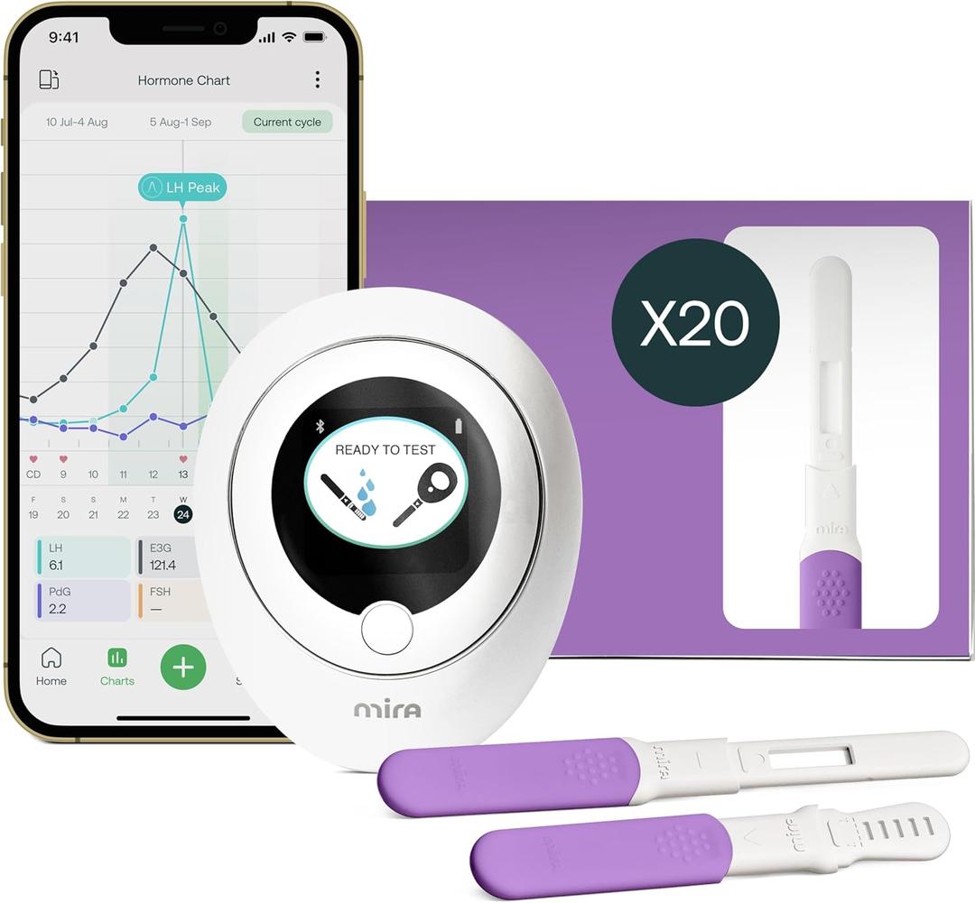 Mira Fertility MAX Ovulation Predictor Kit for Women, with 20 Ovulation Test Sticks, Digital Ovulation Tracker & Easy to Use Mira App, Monitor PdG, LH & E3G at Home, Individual Ovulation Test Strips