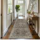 2x6 Runner Rug Grey Brown Vintage Washable Runner Rugs for Hallway Kitchen Low Pile Non-Slip Retro Distressed Accent Throw Carpet for Entryway Bathroom Bedroom Antique/Moss